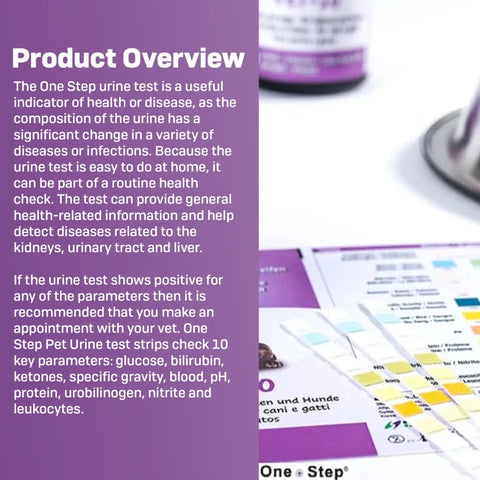 Product overview of 10 Parameter Urinalysis Test Strips For Pets A Complete Urine Test Kit For Dogs And Cats Including Leukocytes Glucose Bilirubin Ketones Specific Gravity Blood pH Protein Urobilinogen And Nitrite with color chart