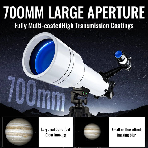 70mm Aperture Refractor Telescope With 400mm Focal Length, White, High Transmission Coatings For Brighter Views, Easy Setup For Beginners Killer Starter Scope For Stargazing And Birdwatching, on tripod