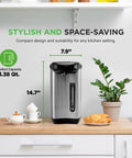 Insulated Stainless Steel Hot Water Urn With Auto And Manual Dispense, Electric Boiler With Safety Lock Shutoff, 3.38 Qt on counter