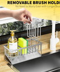 Kitchen Sink Caddy With Automatic Drainage, 304 Stainless Steel Rustproof Sponge Holder, High Brush Holder And Divider in use