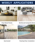 Various flooring applications with Forty Pack Floor Spacers For Laminate Vinyl Plank Hardwood And Floating Floors.
