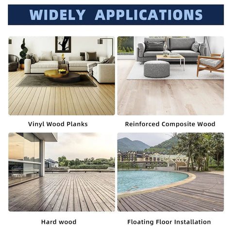 Various flooring applications with Forty Pack Floor Spacers For Laminate Vinyl Plank Hardwood And Floating Floors.