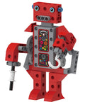 Red motorized robot from Hands On Robot Factory STEM Kit For Kids Ages Five And Up Build Eight Motorized Robots With A Storybook Guide.