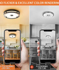 Comparison of outdoor motion sensor LED ceiling light flush mount 12 inch dusk to dawn exterior black fixture installed indoors