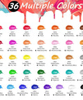 Acrylic Paint Set With 36 Dope Rich Pigment Colors, showcasing all 36 swatches with names and color codes.