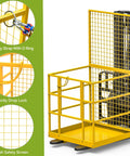 Built Like A Tank 45 By 43 Forklift Safety Cage 1400 Lb Weight Capacity Hella Secure Man Basket Work Platform with safety strap and mesh screen.