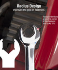 Metric V Groove Combination Wrench Set 20mm To 24mm Fully Polished showing anti slip radius design on fastener.