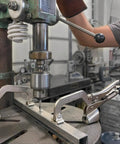 Drill Press Clamp With Crank Handle For Quick Set Hold Down Repetitive Clamping Tool on a drill press for precise drilling