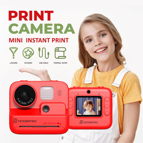 No Ink Instant Print Kids Camera With 2.4 Inch Screen And 1080P Video Selfie Mode 10X Zoom Includes 3 Paper Rolls Stickers And Markers Safe Thermal Printing For Mess Free Real Photo Prints Dope Creative Gift For Boys And Girls Ages 3 To 10, red mini camera
