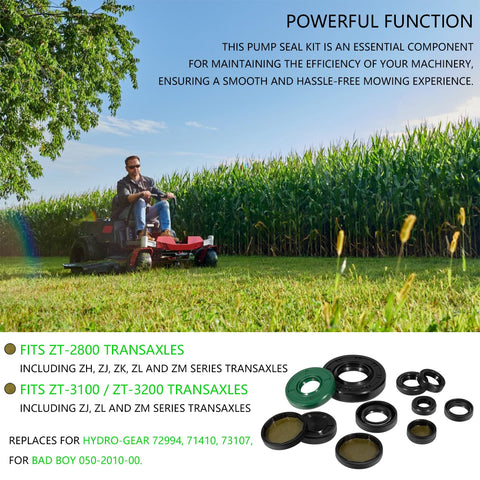 Transmission Seal Kit For ZT Series Lawn Tractors ZT 2800 ZT 3100 ZT 3400 Rebuild Ready Fits Hydro Gear 72994 71410 73107, seal rings laid out