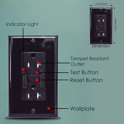 GFCI Outlet 20A 120V Tamper Resistant Duplex Receptacle With LED Indicator Black 10 Pack Includes Cover Screws Grounding UL Listed Self-Testing For Home And Office Upgrades