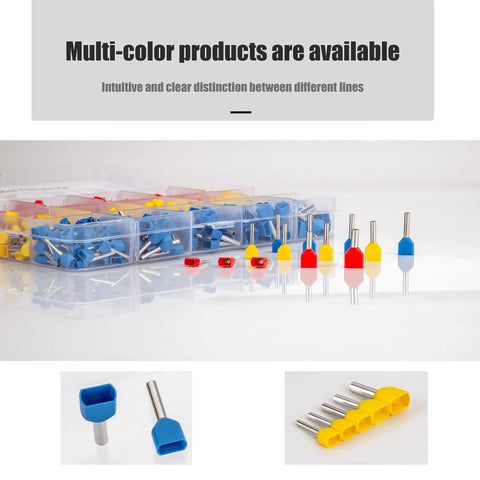 500 Pcs Double Wire Ferrules Kit Pro Grade Twin Ferrule Connectors For AWG 14-22 Copper Tin Plated With PVC Insulation