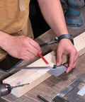 Person using Rock Solid Stainless Steel Angle Protractor Square Head Double Zero To One Eighty Degree Scale on wood.
