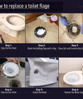 How to replace a toilet flange step by step with tools, showing PVC closet flange and toilet installation process.