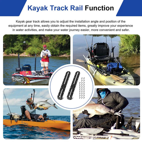 12 Inch All In One Kayak Gear Track Mount Rail System For Fishing Rod Holders Cup Holders Paddle Holders And Anchor Cleats With 14 Holes 2 Pack Accessory Track Mount For Most Kayak Tracks, ABS, 2-pack