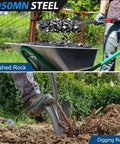 Heavy Duty Drain Spade With Narrow Serrated Blade For Cutting Roots And Digging 44 Inch Garden Shovel in use for root removal