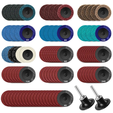 108Pcs Sanding Discs Set Two Inch Quick Change Discs With One Quarter Inch Holder for surface prep and rust removal