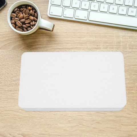 10 Pack High Density Foam Mailing Boxes for tempered glass film, phone shell packaging, on a wooden desk near a keyboard and coffee cup.