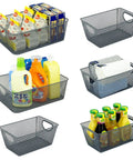 Six Pack Wire Storage Baskets Set, Durable Metal Mesh Organizers In Gray For Kitchen, Laundry, Garage, Fridge And Bath, Two Sizes