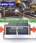 Beefy Two Pack 12 Inch F Style Welding Clamps With Replaceable Pads, Five And One Half Inch Deep Throat, Drop Forged Steel, 2900 Pound Clamping Force For Industrial DIY Projects And Heavy Duty Jigs, welding steel beam in use