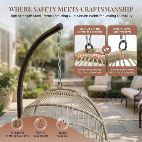 Hanging Egg Chair With Stand For Indoor And Outdoor Use Cozy Patio Rattan Swing Hammock Chair With Cushion 350 Lb Capacity Egg Shaped