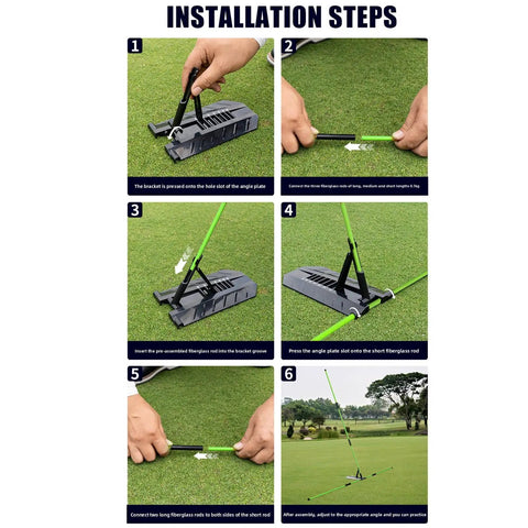 Pro Grade Golf Swing Trainer With Adjustable Angle Tool And Red Fiberglass Direction Rod installation steps