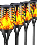 Solar Flame Torch Lights 43 Inch Outdoor Dancing Flames 96 LED Solar Powered Waterproof Pathway And Patio Garden Decor Flickering Firelight Torches For Yard 4 Pack, close-up view