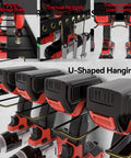 Power Tool Organizer Wall Mount Two Tier Storage Rack For Garage And Home Shop with side hooks and tool holders