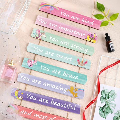 9 Piece Inspirational Unicorn Rainbow Wall Art Set For Girls Bedroom With Wooden Signs And Positive Affirmations You Are Kind
