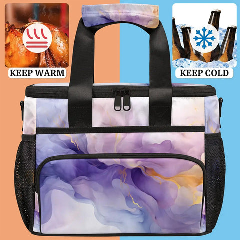 Gradient Color Insulated Picnic Backpack Lunch Bag For Women And Men, Portable Tote Picnic Basket with warm and cold storage icons
