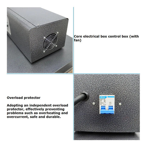 Heavy Duty Automatic Heat Shrink Tunnel Packaging Machine For Pof Pvc Film With Smooth Conveyor Belt And 4500W Motor control box with fan and overload protector.