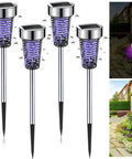 4 Pack Solar Bug Zapper Outdoor Waterproof Mosquito Killer Lamp With LED Light for garden patio yard purple light silver auto on at dusk and off at day safety net and anti leakage