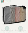 4 Piece Packing Cubes Travel Set For Luggage With Double Zippers And Mesh Top Grey Organizer Bag showing webbing handle.
