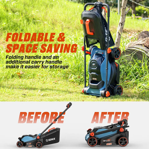 Cordless 20V 13 Inch Lawn Mower With 2 In 1 Mulching And Bagging Five Height Settings From 1 To Two And A Half Inches Powerful 3500 RPM Motor For Quick Yard Work Lightweight Electric Push Mower For Small To Medium Yards, foldable handle