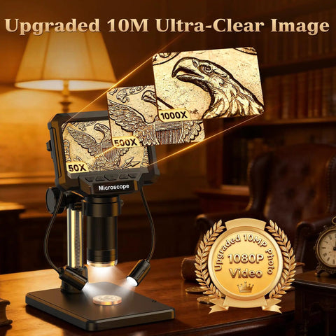 4.3 Inch LCD Digital Coin Microscope With Dual Side Lighting For Coin Collectors To Inspect Doubled Die RPM Scratches And Fine Mint Details Not Ideal For Capturing Full Views Of Large Coins. 1080P display with 50X to 1000X coin detail view