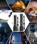 Rechargeable 10000 Lumen LED Tactical Flashlight With 5000mAh Battery, Beast Mode Brightness displayed for varied outdoor activities.