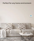 Living room with Programmable Thermostat 5-2 Day Schedule With Selectable Smart Recovery for All HVAC Systems on wall