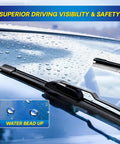 Premium Windshield Wiper Blades Set For Subaru Forester 2012 To 2018 And Outback 2015 To 2019 close-up showing water beading effect
