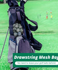 2 Pack Nylon Mesh Bags With Drawstring in golf bag holding golf balls at a course