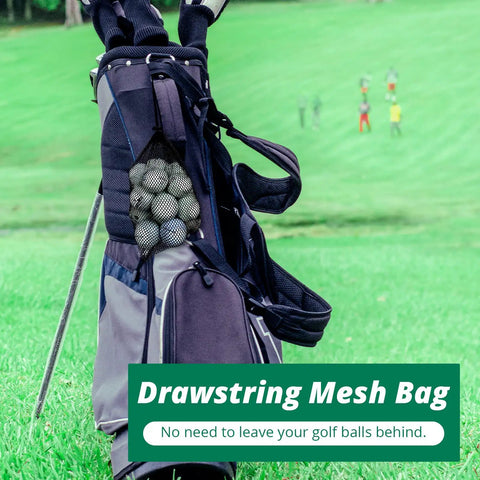 2 Pack Nylon Mesh Bags With Drawstring in golf bag holding golf balls at a course