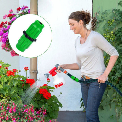 Woman using Expandable Garden Hose Repair Kit With Four Dual Channel Connectors And Metal Clamp Quick Fix For Damaged Hoses