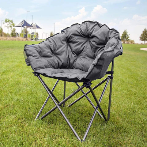 Comfy Outdoor Folding Lounge Chair With Padded Cushion, Portable Patio Lounger, 375 Lb Capacity, Steel Frame on Grass