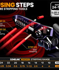 Insulated Wire Terminal Crimp Kit With 45 Types And 315 Pcs, Ratcheting Crimp Tool For AWG 22 10, showing wire stripping steps