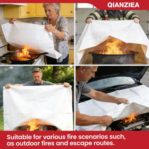 2 Pack 40x40 Inch Fire Blanket For Home And Kitchen, Emergency Fire Safety Gear used to smother flames on a stovetop and car engine.