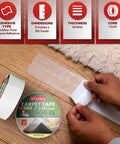 Double Sided Carpet Tape That Keeps Area Rugs In Place And Stays Put On Hardwood And Tile Floors Without Residue Or Damage roll in use.
