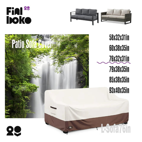 3-Seater Outdoor Sofa Cover Waterproof Heavy Duty Patio Furniture Cover All Weather Protection for Beige and Brown Outdoor Couch Fits Up To 76W X 32D X 31H Inches