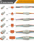 205 Piece Plug And Play Connector Kit With 2 3 4 6 8 12 Pin IP67 Waterproof Electrical Connectors shown in a series layout