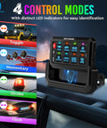 Eight Gang Wireless Switch Panel For Off Road Vehicles With 328 Ft Remote Range Sync Up To Four Panels in control modes display