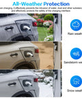 Rock Solid Magnetic EV Charger Port Cover With Premium Leather Edging Built For Steel Frame Electric Rides to protect charging in rain, sand, and snow.