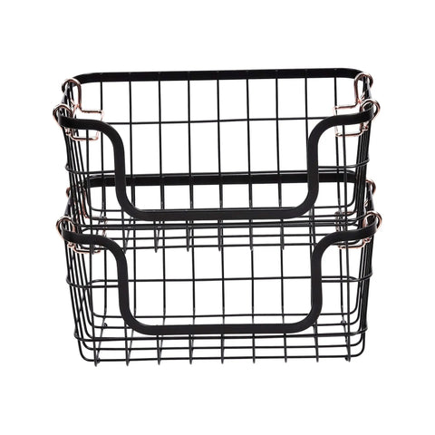 Real Deal Stackable Metal Wire Storage Baskets With Rose Gold Handles Keep Your Whole Place Sparkling Stands Rock Solid On Countertops And Pantry Cabinets Set Of Two Black